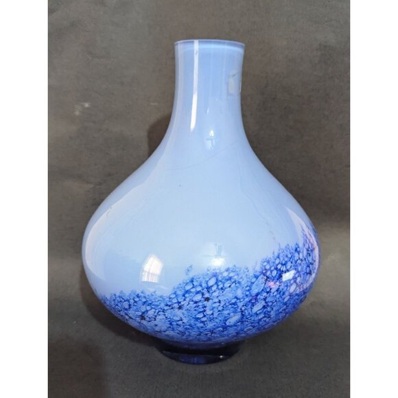 vintage Blue Bubble Effect Art Glass Vase 9.5" Tall Handblown Home Décor Stateme - Picture 2 of 9